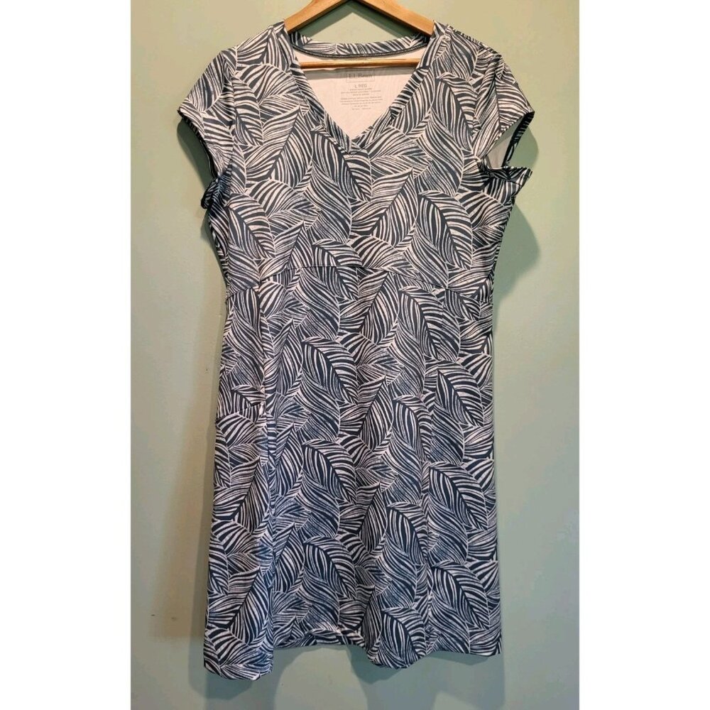 LL Bean Cap Sleeve Athleisure Shift Dress Teal Leaf Scuba Stretch Pocket Sz L